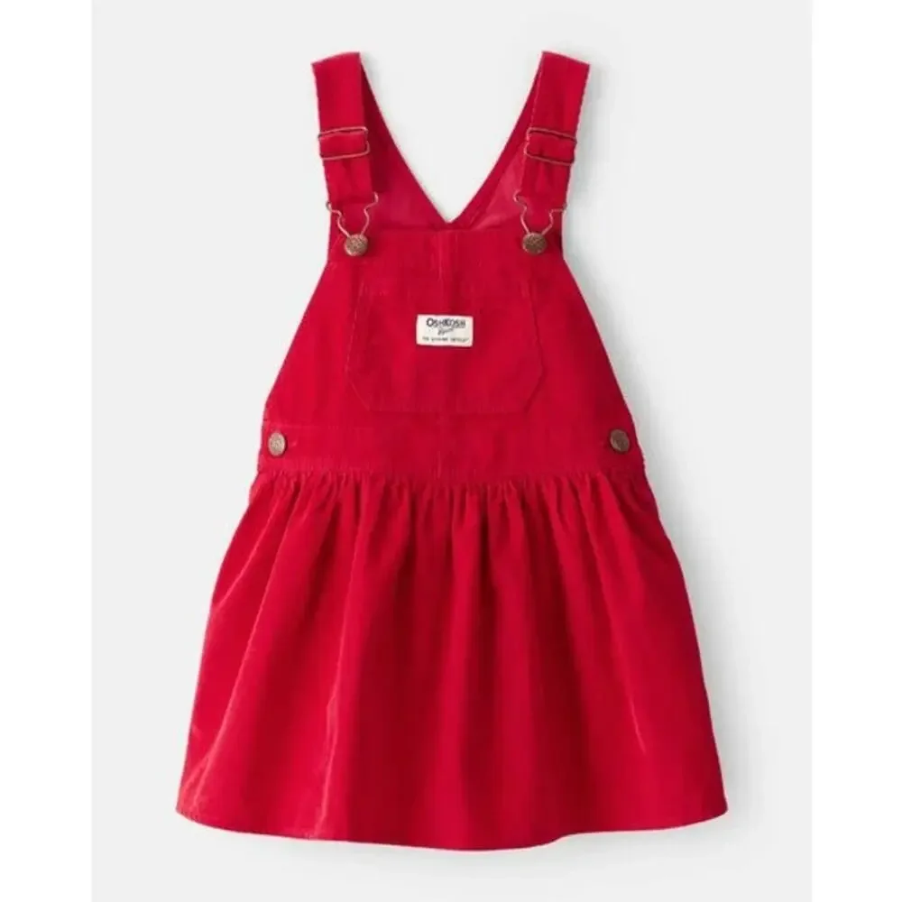 OSHKOSH B'GOSH Corduroy Skirtall Red Overall Dress Cotton Baby Girl 12 Month